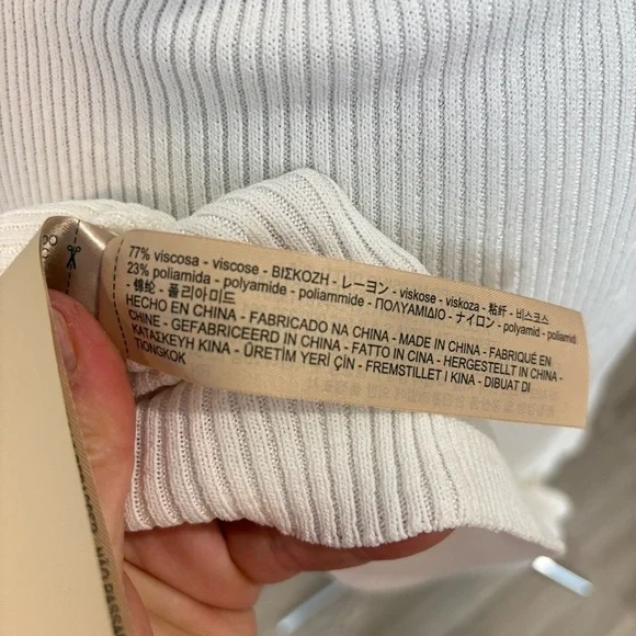 Massimo Dutti White Ribbed Slim Fit Knee length Dress sz M - Picture 8 of 8